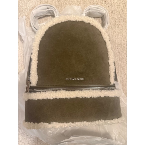 Michael Kors Rhea Medium Backpack Olive Green Suede NWT New with Tags - Picture 3 of 11